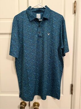 Callaway Men’s Teal and Blue Microprint Golf Polo